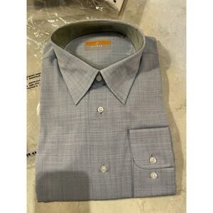 New Priano Mens long Sleeve 16 1/2x34 Shirt Blue Textured 100% Egyptian Cotton